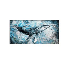 DIY 명화 대규모 장식 그림 유화 그리기 세트, 40x80팝내부프레임, 업그레이드된파스텔린넨캔버스+많은페인트브러시, D076 Blue Whale New