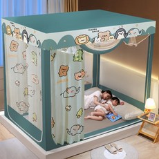 모기장 벌레 창문 구멍 가정용 침대형 2026년 신모델 침실 18 통합형 낙상방지 패턴 폴리에스터 4단 침대, [03] 2.0m, [01] 녹색 동물원 - 커튼이 있는 싱글 모기장에는