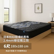 斯諾床墊 日本MAX極凍紗 2.4mm獨立筒 7尺加大 涼感舒適, 深灰黑色
