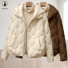 여성 웰론 겨울후드패딩 재킷 루즈핏 경량패딩 캐주얼 따뜻한 숏패딩점퍼 누빔 자켓 코트