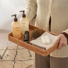 日式藤編托盤收納籃, 1個