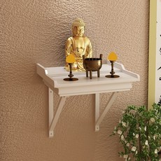 家用實木壁掛式佛龕立櫃供臺，神明桌/祖先桌/觀音底座神龕, 白色大號      50*40, 1個