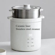 1.2L 220V 미니 가정용 전기 밥솥 세라믹 라이너/무코팅 스틸 가능 주방 멀티 쿠커, 02 stainless steamer, 01 220V