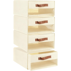 옷보관함 다기능의 투명수납함 4개, 미색