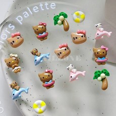 7종 여름 하와이 바캉스 태닝 키티 네일파츠세트 A-12