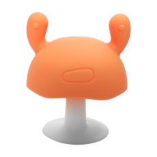 小蘑菇固齒器【附贈收納盒】食品級咬膠磨牙用 嬰兒磨牙玩具 咬咬樂 矽膠固齒器 寶寶固齒器 耐啃咬 嬰兒矽膠牙膠磨牙棒, 1個, 橘色-附贈收納盒