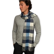 Humble Hilo 울 스카프 헤리티지 격자무늬 씨폼 블루 140694, 다크 블루 및 그레이