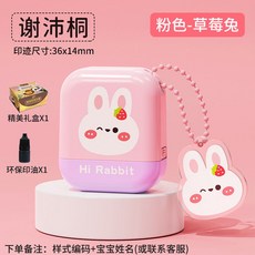 賽卓兒童姓名印章定製，防水不掉色幼兒園寶寶名字刻章，免費定製姓名，臺灣出貨, 亞克力卡通掛件印章-草莓兔, 1個