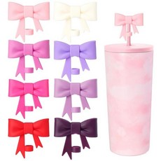 8피스 8mm 귀여운 리본 빨대 커버 캡 토퍼 뚜껑 Stanley 텀블러 컵과 호환 재사용 가능한 귀여운 실리콘 빨대 팁 프로텍터 재사용 가능한 음료 빨대 빨대 액세서리, 84 - 8개