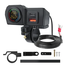호환60W QC3.0+PD 오토바이 핸들바 및 디지털 전압계 온도계가 있는 후면 거울 USB 소켓 고속 충전기 휴대, 03 PD  QC3.0, 1개