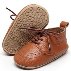 Greceen 남아 여아 가죽 로퍼 컴포트 옥스포드 드레스 웨딩 슈즈 퍼스트 워커 아웃도어 침대 신발 브라운. 영아 0-6개월 162302