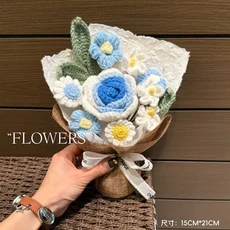 手工編織毛線花束 仿真花 生日禮物, 冰藍甜 小號 贈禮盒