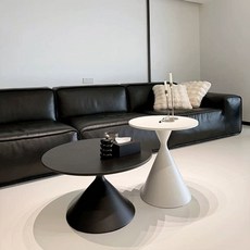 상판 원형 테이블 다이닝 식탁 인테리어 거실 탁자 주방, M. 조합 50+70대형 블랙 샌드 + 소형 밀크 화이