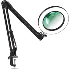 조명과 브래킷이있는 돋보기 유리 3 색 모드 Stepless Dimmable LED 데스크 램프 읽기 및 수리에 사용, 하나, 검은 색