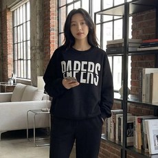 상상그이상 여성용 국내제작 기모안감 레터링 맨투맨 밴딩 조거팬츠 트레이닝 세트