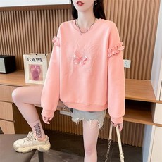 ZENCY 젠시 나비에 프릴 맨투맨 여성긴팔티셔츠