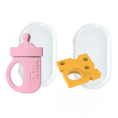 심통 실리콘 젖병 치즈 2종 세트 치발기 보관케이스포함, 1세트, 핑크+치즈옐로우, 치발기2종