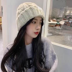 챙없는모자 니트 꽈배기 모자 편안한 겨울 방한 비니 스키장, 그레이