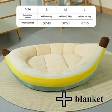 바나나 모양 오픈 애완 동물 침대 내구성 및 휴대용 개 및 고양이에 적합 사계절 두꺼운 애완 동물 집에 적합 겨울, Yellow-blanket / M, 손잡이가 있는 휴대용