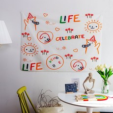 생일 장식 산뜻한 어린이 방 만화 침대보, 경축 횡판, 100X75cm【설치팩 증정】