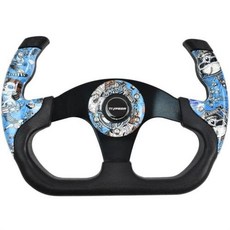 TIYPEOR 오픈 D자형 레이싱 어드벤처 자동차 스티어링 휠 320mm(13인치) 6볼트 플랫 드리프트 강화 심 레이스 스티어링 휠 PU 혼 버튼 포함, 블루