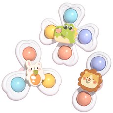 DFMEI 幼兒兒童吸盤轉轉樂卡通益智6旋轉餐椅9嬰兒0-1歲寶寶玩具3男孩女, 1個, 卡通動物轉轉樂【三件套】:如圖