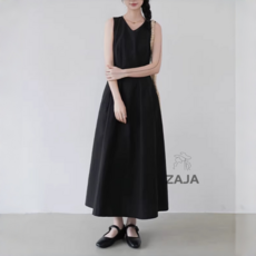 ZAJA 여성 데일리 나시 롱원피스 A라인 루즈핏 베이직 민소매 원피스 휴가원피스