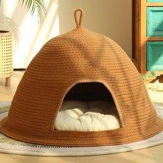 엠티링크 프리미엄 고양이 강아지 숨숨집 하우스 텐트 집 침대 방석 쿠션 쇼파 다용도 사계절 고양이집, 1개, 브라운