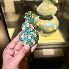 河南博物院 琺瑯鑲玉葫蘆 立體金屬冰箱貼 藍綠色琺瑯白玉葫蘆, 如圖所示