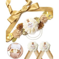 [ 1078561 ] 베이비 샤워 새시 장식 엄마가 될 코사지 선물 아빠 투 비 핀 3팩 세트 골드 플라워 벨트 임산부 드레스 - 성별 공개 임신 사진 소품