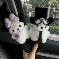 코차이 차량용 강아지 인형 안전벨트 어깨패드 귀여운 캐릭터 쿠션 1+1, 1세트, 리본댕댕 + 넥타이댕댕