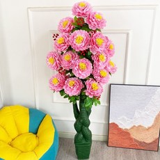 仿真牡丹花樹大盆景客廳室內裝飾擺件，假花落地盆栽超仿真綠植，提升居家品味, 1.6米大雙喜加密牡丹粉色+草, 1個