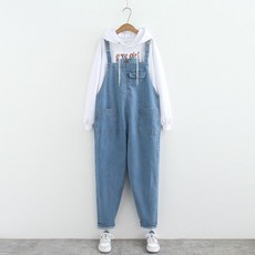 Makone 여성 청바지 루즈핏 빅사이즈 임산부 청 멜빵바지 배기핏 데님 점프슈트