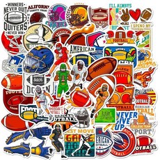 50피스 배드민턴 스포츠 스티커 청소년용 방수 비닐 데칼 남아 어린이 성인 학생 물병 노트북 전화 컴퓨터 스케이트보드 수하물 노트북 (배드민턴), 미식축구