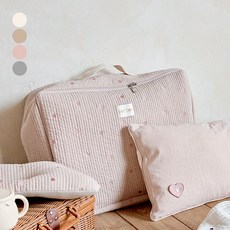 돗돗 줄누비 낮잠패드가방 아기이불 낮잠이불, 리본 - 베이지핑크