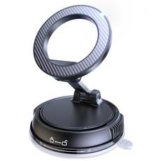 ACMEZING 맥세이프 차량 휴대폰거치대 진공 흡착 초강력 자석 360도 회전 접이식 + 맥세이프 메탈 링 RLX10, 블랙, 1개