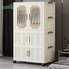 收納櫃子 置物櫃 家用塑膠免安裝多層雜物簡易衣櫃 嬰兒衣服寶寶衣櫃 五斗櫃 雜物櫃 掛衣櫃 兒童衣櫃 抽屜櫃 儲物櫃, 75.6cm面寬1掛衣+2開門,折疊免安裝/送萬向輪+雙開門磁吸