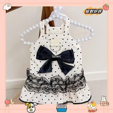 狗狗衣服 純棉波點吊帶裙子 名媛風蝴蝶結春夏新款比熊泰迪 衣服laiwc, 波點吊帶裙,L（胸围42cm,背30cm,3.5-4, 1個