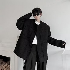 春秋新款開衫毛衣 美式復古V領針織衫 寬鬆純色休閒外套