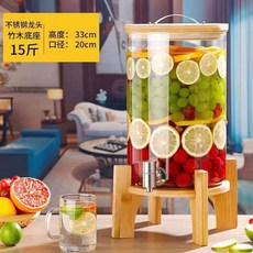 臺灣出貨大容量冷水壺涼水壺帶龍頭檸檬水壺果汁可樂飲料桶容器泡酒玻璃瓶廚房神器, 8升+不銹鋼龍頭+竹底座, 1個