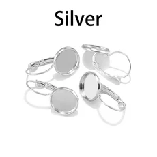 라운드 도금 카보 숑 카메오 트레이 설정 귀걸이 프랑스 레버 백 보석 용품 8 10 12 14 16 18 20 25 mm, 02 25mm x 10pcs, 06 Silver