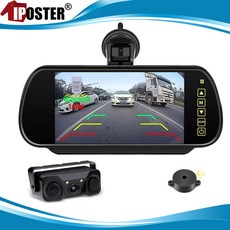 후방감지센서 bsa 호환 IPoster 3 In 1 레이더 자동차 비디오 주차 센서 키트 가시 LED Parktronic 디스플레이 시스템 백업 모니터 반전 카메라 알람, 7 Mirror Suction Cam