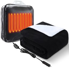 Riakrum 12v 온열 자동차 담요 147.3cm x 109.2cm(58인치 x 43인치) 3단계 난방 레벨 전기 온열 담요 휴대용 담요 온도 컨트롤러 포함 담배 라이, 블랙, 리브드