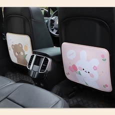 킥방지 매트 뒷좌석 카시트 마모방지 매트 큐티 범용 뒷좌석 더러움 방지 의자 등받이 보호 매트, 작은 곰 1마리 + 토끼 1마리