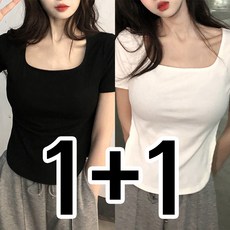 cammello 스퀘어넥 라운드 트임 밑단 반팔 티셔츠 기본핏 반팔티 2P