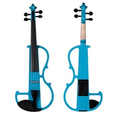【台灣Jazzy】升級版電子小提琴 4/4尺寸 實木琴身 初學者入門演奏 耳機靜音/可接音箱 多色可選, 藍色, 1個