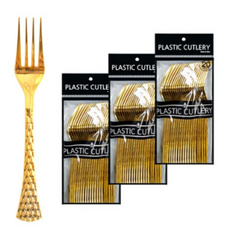 쓱싹 고급 플라스틱 체크골드 일회용 포크 19cm, 20개입, 3개