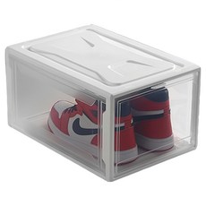 翻蓋磁吸鞋盒 新款磁吸透明鞋盒 籃球鞋加厚鞋盒 全透明收納盒 半透明鞋盒 鞋盒 女鞋收納 正開 側開【SN0126】, 白色, 1個