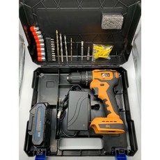 無刷鋰電衝擊鑽 21V 2.5AH 附鑽頭組塑盒 鋰充電式手槍鑽 多功能家用電動螺絲刀, 1個, JJ無刷衝擊鑽 黃 2.5AH單電_塑盒