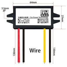 컨버터 컨덕터 커넥터12V5V로 변환하는 3A 15W DC-DC 스텝 다운 벅 컨버터 전원 공급 모듈 자동차용 남성, 05 Wire